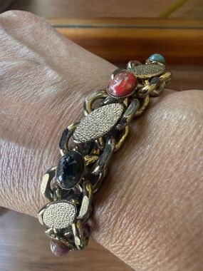 Gold-Tone Multicolor Scarab Stone Link Bracelet - Women Jewelry